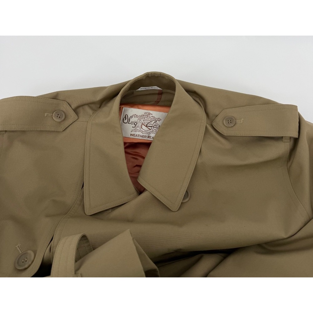 Vintage Oleg Cassini Trench Coat Men 42 L Tan Belted Lined Classic Rain Coat - Picture 11 of 13
